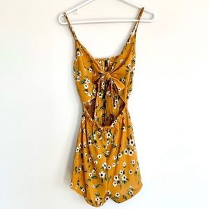 Yellow Floral Tie-Front Romper